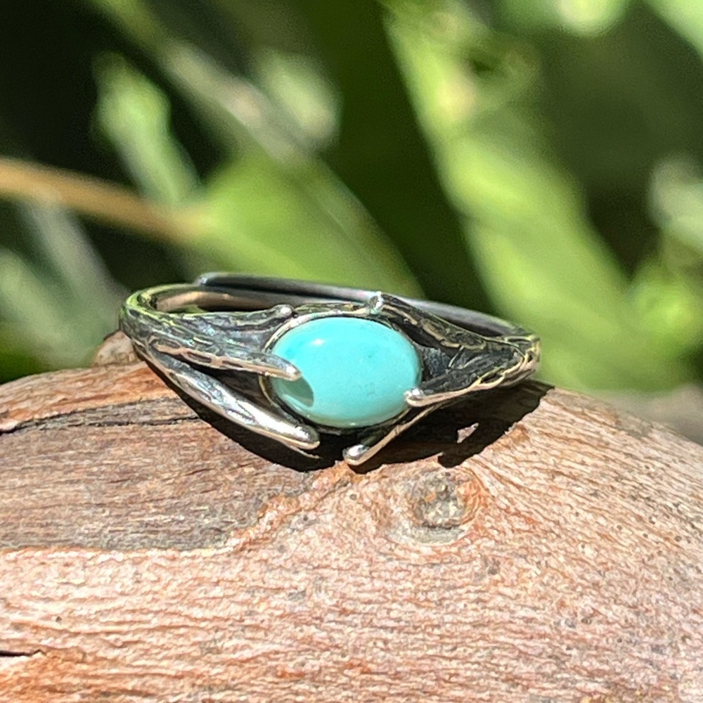 Sterling silver 925 stamped adjustable turquoise ring 2349‎